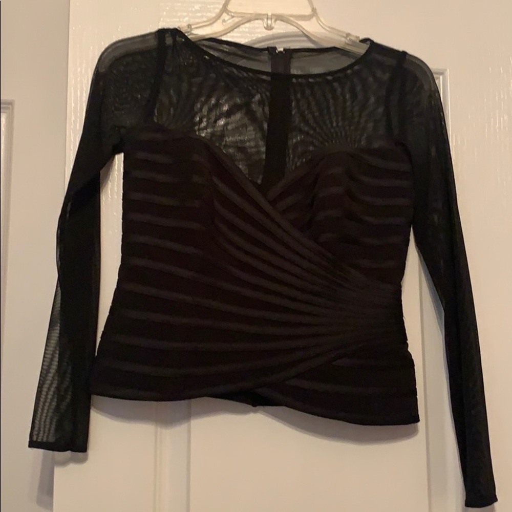Petite Black sheer on the top evening blouse
